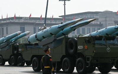 FILE: Chinese YJ-17 anti-ship hypersonic missiles are seen during a military parade marking the 80th anniversary of victory over Japan and the end of World War II, in Beijing, September 3, 2025. (GREG BAKER / AFP) FILE: Chinese YJ-17 anti-ship hypersonic missiles are seen during a military parade marking the 80th anniversary of victory over Japan and the end of World War II, in Beijing, September 3, 2025. (GREG BAKER / AFP)