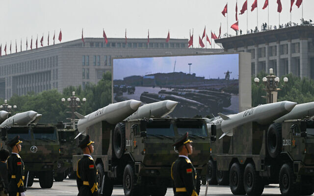 Hypersonic anti-ship ballistic missiles are seen during a military parade marking the 80th anniversary of victory over Japan and the end of World War II, in Beijing's Tiananmen Square on September 3, 2025. (Photo by Greg Baker / AFP) Hypersonic anti-ship ballistic missiles are seen during a military parade marking the 80th anniversary of victory over Japan and the end of World War II, in Beijing's Tiananmen Square on September 3, 2025. (Photo by Greg Baker / AFP)