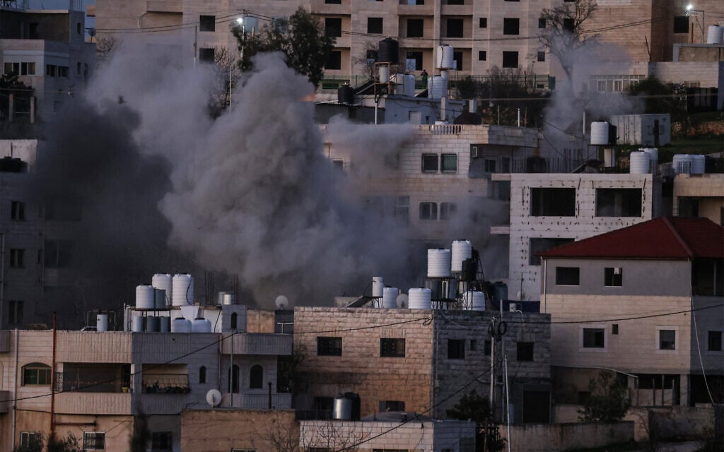 The IDF demolishes home of Mahmoud Abed who carried out deadly West Bank terror attack last year, in Halhoul, north of the West Bank city of Hebron on February 2, 2026. (HAZEM BADER / AFP)