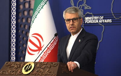 Iranian foreign ministry spokesman Esmail Baghaei during the weekly press conference held at the Ministry of Foreign Affairs in the capital Tehran, on February 10, 2026. (ATTA KENARE / AFP)