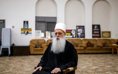 Sheikh Muafak Tarif, spiritual leader of the Druze community in Israel, poses for a picture during an interview in the village of Julis in northern Israel on February 15, 2026. (Jalaa Marey / AFP)