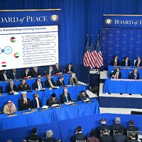 US President Donald Trump (R) sits with US Vice President JD Vance as they attend the inaugural meeting of the 'Board of Peace' at the US Institute of Peace in Washington, DC, on February 19, 2026. (SAUL LOEB / AFP)