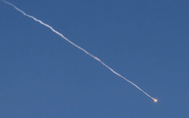 An Israeli interceptor seen over central Israel on February 28, 2026. (Photo by Jack GUEZ / AFP) An Israeli interceptor seen over central Israel on February 28, 2026. (Photo by Jack GUEZ / AFP)