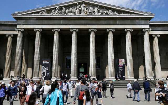 Visitors walk outside the British Museum in Bloomsbury, London, June 26, 2015. (AP/Tim Ireland)