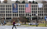 A portrait of US President Donald Trump hangs on the US Labor Department headquarters near the Capitol, on November 26, 2025, in Washington. (AP/Rahmat Gul)