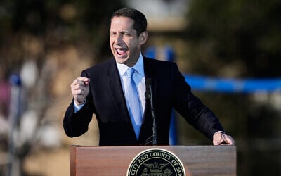 San Francisco Mayor Daniel Lurie delivers his State of the City Address at Rossi Field in San Francisco, January 15, 2026. (AP/Godofredo A. Vásquez)