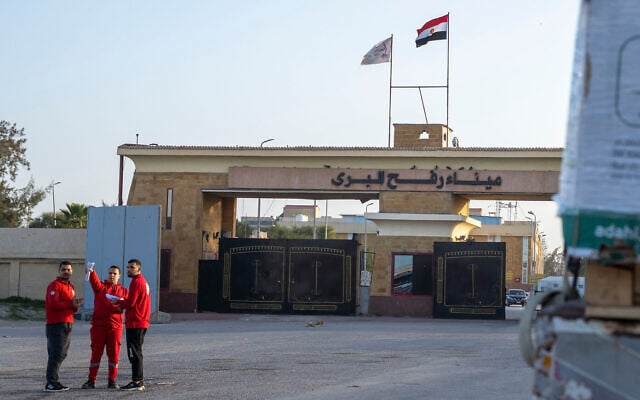 A view of the Egyptian side of the Rafah crossing with the Gaza Strip, February 1, 2026. (AP Photo/Mohamed Arafat)