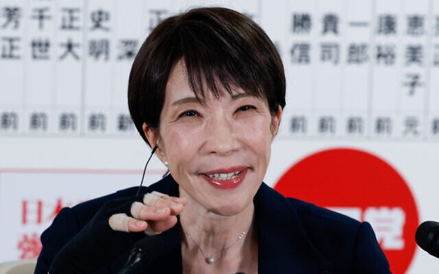 Japan's Prime Minister Sanae Takaichi, leader of the ruling Liberal Democratic Party (LDP), gives an interview with local media in front of a board displaying the names of LDP candidates, at the LDP headquarters, February 8, 2026 in Tokyo. (Kim Kyung-Hoon/Pool Photo via AP) Japan's Prime Minister Sanae Takaichi, leader of the ruling Liberal Democratic Party (LDP), gives an interview with local media in front of a board displaying the names of LDP candidates, at the LDP headquarters, February 8, 2026 in Tokyo. (Kim Kyung-Hoon/Pool Photo via AP)