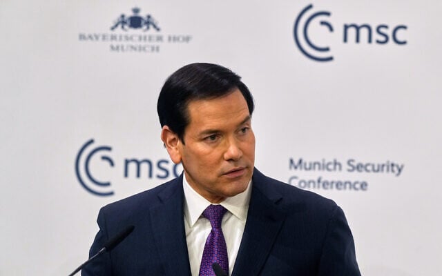 US Secretary of State Marco Rubio speaks during the Munich Security Conference in Munich, Germany, February 14, 2026. (AP Photo/Michael Probst) US Secretary of State Marco Rubio speaks during the Munich Security Conference in Munich, Germany, February 14, 2026. (AP Photo/Michael Probst)