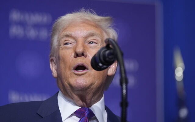 US President Donald Trump speaks during a Board of Peace meeting at the US Institute of Peace, February 19, 2026, in Washington. (AP/Mark Schiefelbein) US President Donald Trump speaks during a Board of Peace meeting at the US Institute of Peace, February 19, 2026, in Washington. (AP/Mark Schiefelbein)