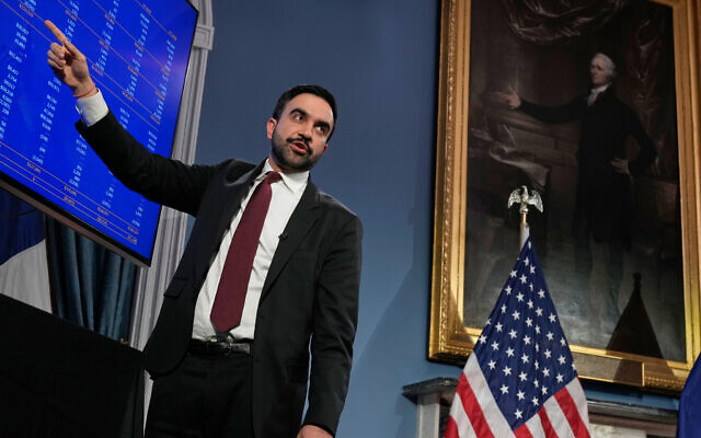 New York City Mayor Zohran Mamdani speaks to reporters about the city's finances during a news conference in New York, February 17, 2026. (AP/Seth Wenig) New York City Mayor Zohran Mamdani speaks to reporters about the city's finances during a news conference in New York, February 17, 2026. (AP/Seth Wenig)