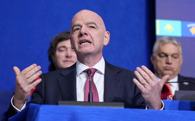 FIFA President Gianni Infantino speaks during a Board of Peace meeting at the U.S. Institute of Peace, February 19, 2026, in Washington. (AP Photo/Mark Schiefelbein) FIFA President Gianni Infantino speaks during a Board of Peace meeting at the U.S. Institute of Peace, February 19, 2026, in Washington. (AP Photo/Mark Schiefelbein)