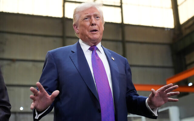 US President Donald Trump visits Coosa Steel Corporation in Rome, Georgia, February 19, 2026. (AP Photo/Mark Schiefelbein) US President Donald Trump visits Coosa Steel Corporation in Rome, Georgia, February 19, 2026. (AP Photo/Mark Schiefelbein)