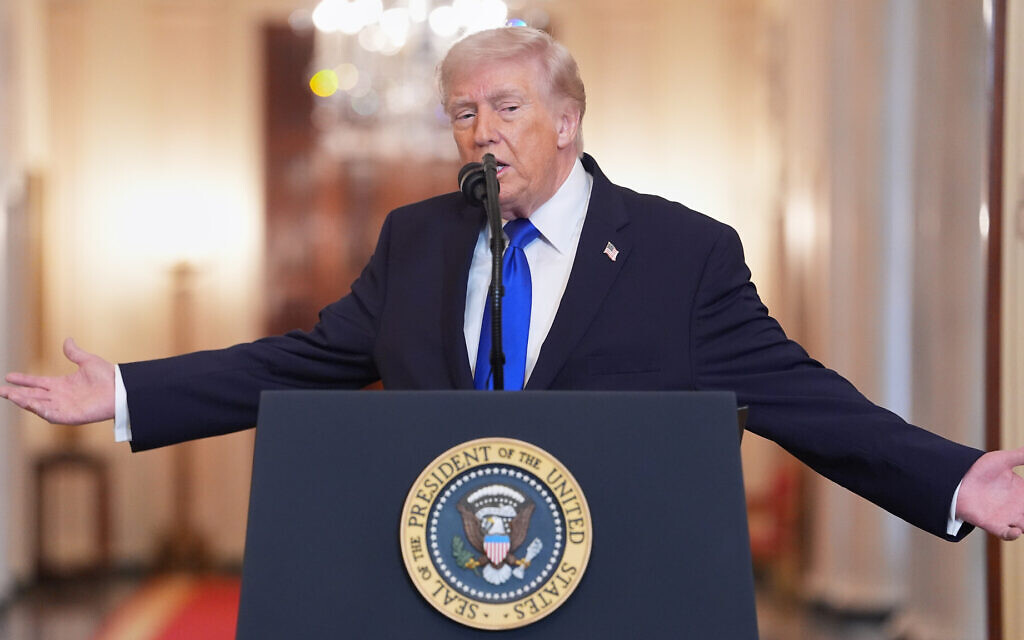 US President Donald Trump speaks during an event to proclaim "Angel Family Day" in the East Room of the White House, Monday, February 23, 2026, in Washington. (AP Photo/Evan Vucci) US President Donald Trump speaks during an event to proclaim "Angel Family Day" in the East Room of the White House, Monday, February 23, 2026, in Washington. (AP Photo/Evan Vucci)