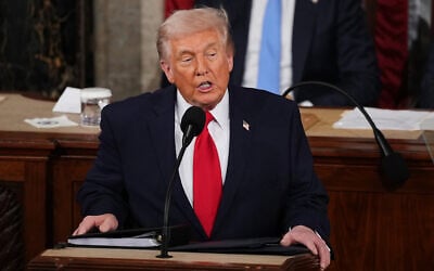 US President Donald Trump delivers the State of the Union address to a joint session of Congress in the House chamber at the US Capitol in Washington, February 24, 2026. (AP Photo/ Matt Rourke)