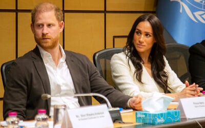 In this handout photo released by the World Health Organization, Prince Harry and his wife, Meghan, Duchess of Sussex, visit the Specialty Hospital to meet with recent medical evacuees from Gaza in Amman, Jordan, on February 25, 2026. (World Health Organization via AP)