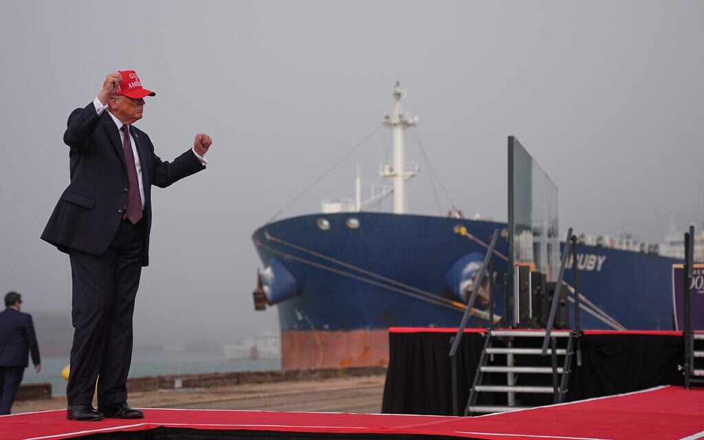 US President Donald Trump dances after speaking at the Port of Corpus Christi in Corpus Christi, Texas, Friday, Feb. 27, 2026. (AP Photo/Matt Rourke)