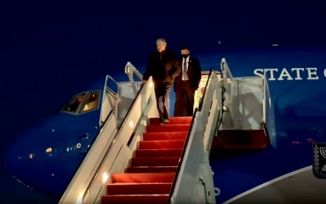 Prime Minister Benjamin Netanyahu descends from Wing of Zion at Joint Base Andrews in Maryland on February 10, 2026. (Screenshot) Prime Minister Benjamin Netanyahu descends from Wing of Zion at Joint Base Andrews in Maryland on February 10, 2026. (Screenshot)