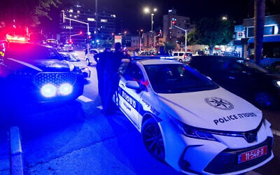 Illustrative: A police vehicle at a crime scene in Netanya, September 30, 2023. (Flash90/ File)