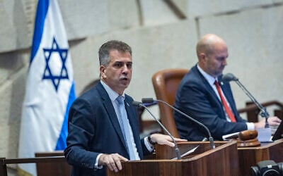 Energy Minister Eli Cohen speaks during a plenum session at the assembly hall of the Knesset, in Jerusalem, January 12, 2026. (Chaim Goldberg/Flash90) Energy Minister Eli Cohen speaks during a plenum session at the assembly hall of the Knesset, in Jerusalem, January 12, 2026. (Chaim Goldberg/Flash90)