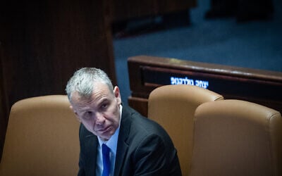 Justice Minister Yariv Levin attends a plenum session in the Knesset in Jerusalem, January 14, 2026. (Yonatan Sindel/Flash90) Justice Minister Yariv Levin attends a plenum session in the Knesset in Jerusalem, January 14, 2026. (Yonatan Sindel/Flash90)