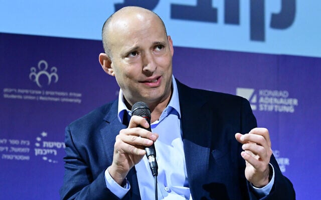Former prime minister Naftali Bennett speaks during a conference in Herzliya on November 19, 2025. (Yonatan Sindel/ Flash90) Former prime minister Naftali Bennett speaks during a conference in Herzliya on November 19, 2025. (Yonatan Sindel/ Flash90)
