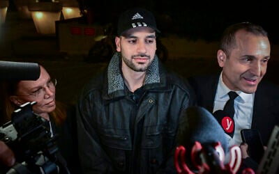 Right-wing agitator Mordechai David arrives for questioning at a police station in Tel Aviv on February 1, 2026. (Avshalom Sassoni/Flash90) Right-wing agitator Mordechai David arrives for questioning at a police station in Tel Aviv on February 1, 2026. (Avshalom Sassoni/Flash90)