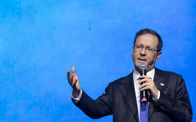 President Isaac Herzog attends a conference of the Ofek pre-military academies, held at the Jerusalem International Convention Center, on February 5, 2026. (Flash90)