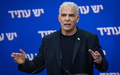 Yesh Atid chief Yair Lapid leads a faction meeting at the Knesset on February 9, 2026.(Yonatan Sindel/Flash90) Yesh Atid chief Yair Lapid leads a faction meeting at the Knesset on February 9, 2026.(Yonatan Sindel/Flash90)