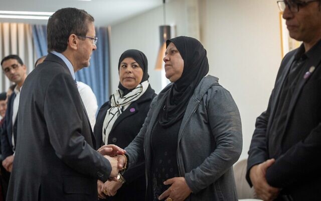 President Isaac Herzog meets with bereaved families from the Arab communities, at the President's Residence in Jerusalem on February 15, 2026 (Yonatan Sindel/FLASH90) President Isaac Herzog meets with bereaved families from the Arab communities, at the President's Residence in Jerusalem on February 15, 2026 (Yonatan Sindel/FLASH90)