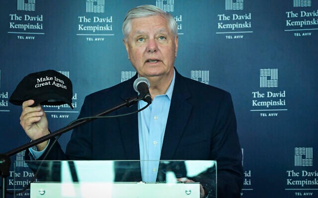 US Senator Lindsey Graham speaks during a press conference in Tel Aviv, February 16, 2026. (Avshalom Sassoni/Flash90) US Senator Lindsey Graham speaks during a press conference in Tel Aviv, February 16, 2026. (Avshalom Sassoni/Flash90)