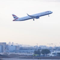 A British Airways flight departs Ben Gurion Airport, February 25, 2026. (Yossi Aloni/FLASH90)