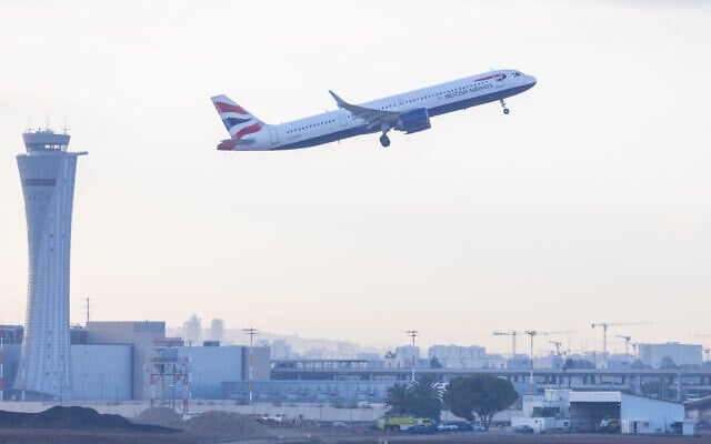A British Airways flight departs Ben Gurion Airport, February 25, 2026. (Yossi Aloni/FLASH90) A British Airways flight departs Ben Gurion Airport, February 25, 2026. (Yossi Aloni/FLASH90)
