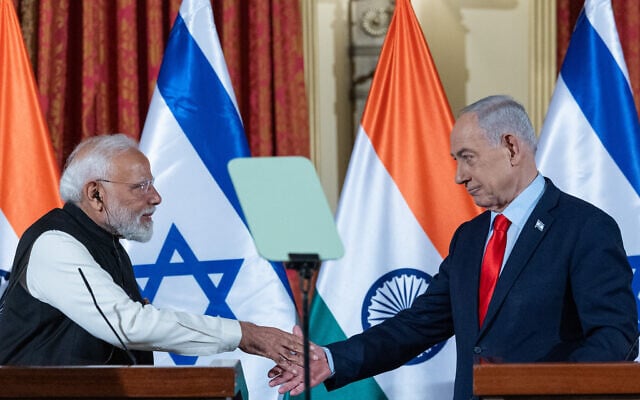 Indian Prime Minister Narendra Modi (left) and Prime Minister Benjamin Netanyahu hold a joint press conference at the King David Hotel in Jerusalem, February 26, 2026. (Yonatan Sindel/Flash90) Indian Prime Minister Narendra Modi (left) and Prime Minister Benjamin Netanyahu hold a joint press conference at the King David Hotel in Jerusalem, February 26, 2026. (Yonatan Sindel/Flash90)