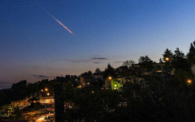 Ballistic missiles fired from Iran are intercepted by Israel’s air defense system over the northern Israel, February 28, 2026. (Ayal Margolin/Flash90) Ballistic missiles fired from Iran are intercepted by Israel’s air defense system over the northern Israel, February 28, 2026. (Ayal Margolin/Flash90)