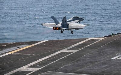 A US F/A-18 Super Hornet takes off from an aircraft carrier for strikes in Iran, February 28, 2026. (CENTCOM) A US F/A-18 Super Hornet takes off from an aircraft carrier for strikes in Iran, February 28, 2026. (CENTCOM)