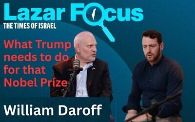 Head of the Conference of Presidents William Daroff (left) and ToI diplomatic correspondent Lazar Berman in ToI's Jerusalem recording studio. (ToI)