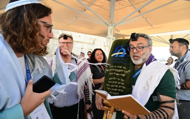 Conservative/Masorti Movement leaders praying at the egalitarian plaza at the Western Wall in October 2025. (Courtesy MERCAZ Olami) Conservative/Masorti Movement leaders praying at the egalitarian plaza at the Western Wall in October 2025. (Courtesy MERCAZ Olami)