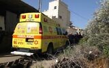 Paramedics and police gather at the scene of a shooting that killed two men in Umm al-Fahm on February 16, 2026. (Magen David Adom)