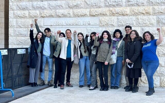 Some of the young people behind Israel's first High Court petition on climate action, outside the High Court in Jerusalem, on February 23, 2026. Green Trend's CEO Elad Hochman is wearing a white jacket.(Green Trend). Some of the young people behind Israel's first High Court petition on climate action, outside the High Court in Jerusalem, on February 23, 2026. Green Trend's CEO Elad Hochman is wearing a white jacket.(Green Trend).