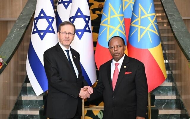 President Isaac Herzog (left) meets with Ethiopian President Taye Atske Selassie in Addis Ababa on February 25, 2026. (Haim Zach/GPO) President Isaac Herzog (left) meets with Ethiopian President Taye Atske Selassie in Addis Ababa on February 25, 2026. (Haim Zach/GPO)