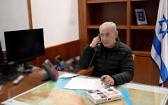 Prime Minister Benjamin Netanyahu speaks to US President Donald Trump on February 28, 2026 (GPO/ Avi Ohayon)