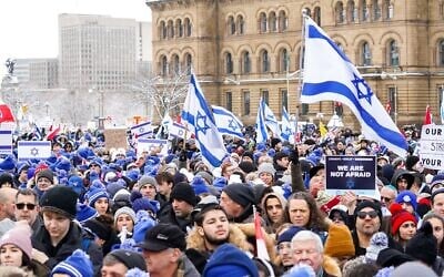 People attend Canada's Rally for The Jewish People at Parliament Hill in Ottawa on December 4, 2023. (Shawn Goldberg/SOPA Images/LightRocket via Getty Images/ via JTA)