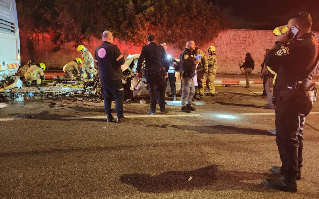 First responders arrive at the scene of a shooting and car crash that left three men dead in central Israel on February 3, 2026. (Magen David Adom) First responders arrive at the scene of a shooting and car crash that left three men dead in central Israel on February 3, 2026. (Magen David Adom)
