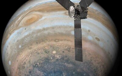 Juno hovering above Jupiter’s south pole. (Visualization/Courtesy/NASA)