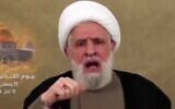 Hezbollah leader Naim Qassem gives a televised address in Lebabon, March 13, 2026. (Screenshot)