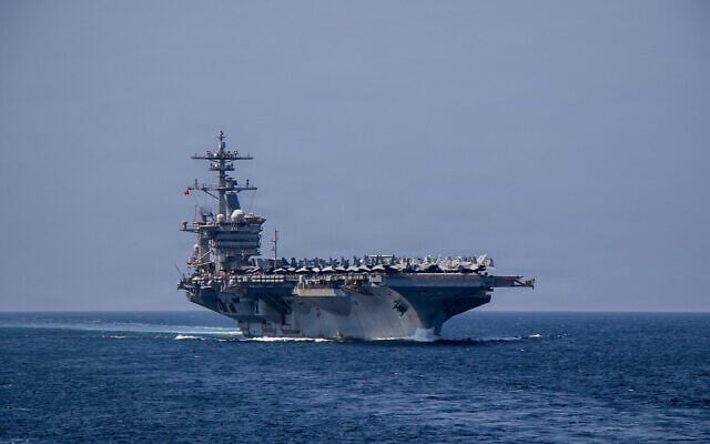 Nimitz-class aircraft carrier USS Abraham Lincoln (CVN 72) prepares to pull alongside Henry J. Kaiser-class fleet replenishment oiler USNS Henry J. Kaiser (T-AO-187) during a replenishment-at-sea in the US Central Command area of responsibility, March 10, 2026. (US Navy photo)