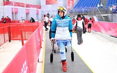 Israel's Sheina Vaspi is pictured after competing at the Yanqing National Alpine Skiing Center in Yanqing during the Beijing 2022 Winter Paralympic Games on March 11, 2022. (Wang Zhao / AFP)