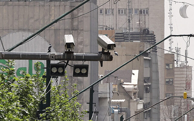 Closed-circuit television (CCTV) cameras are pictured in a street in Tehran, Iran, on April 10, 2023. (Atta Kenare/ AFP/ File)