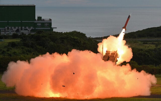 A US-made MIM-104 Patriot surface-to-air missile is launched during a live fire exercise at the Chiupeng missile base in southern Taiwan's Pingtung county on August 20, 2024. (AFP)